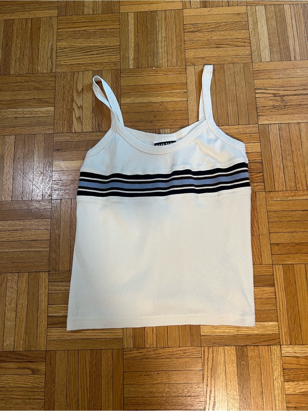 Y2K Vintage Road Rags Cream Striped Knit Tank Top with Navy Accent size large